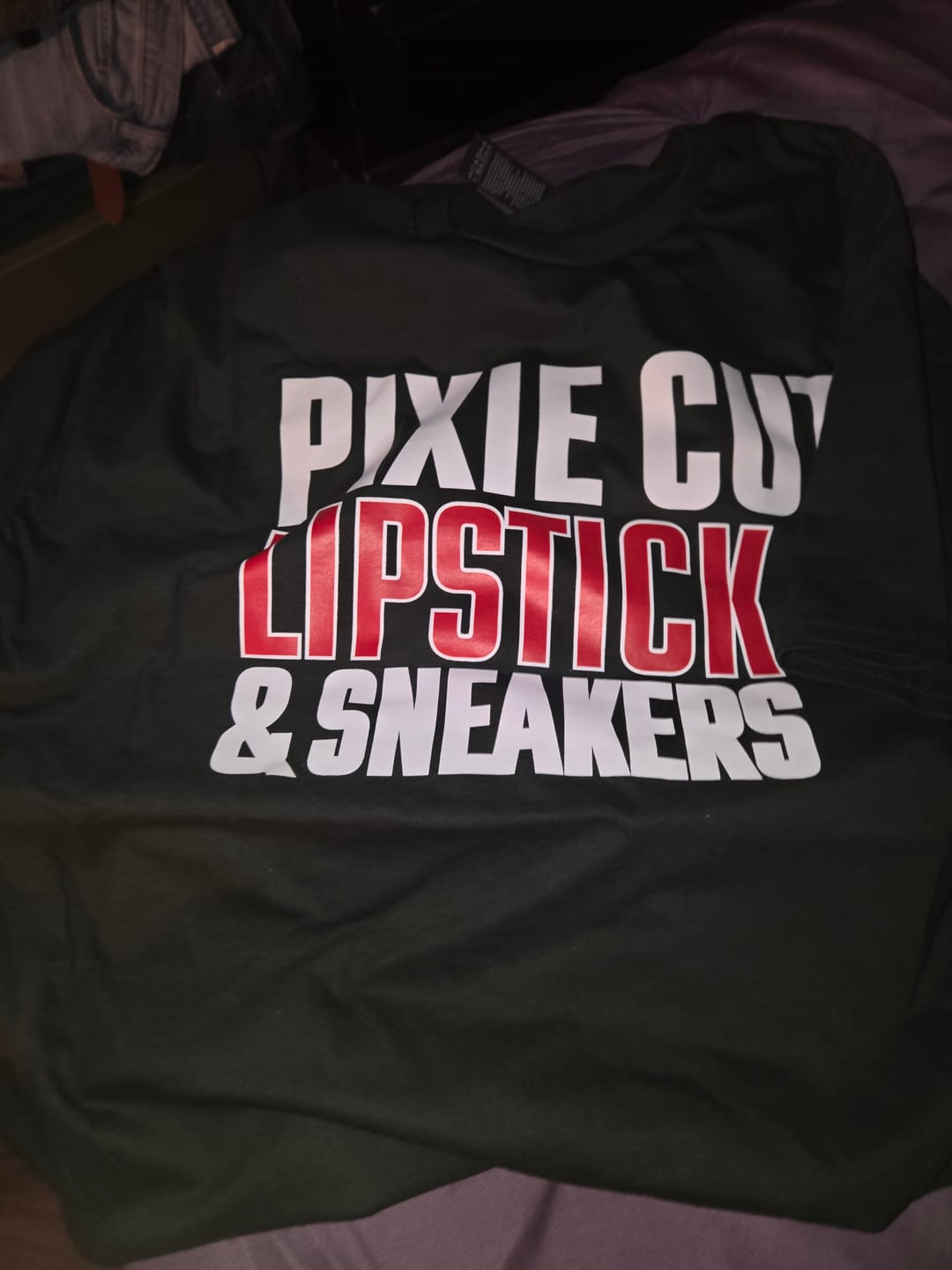 Customer photo review of Pixie Cut, Lipsitck, & Sneakers Tshirt