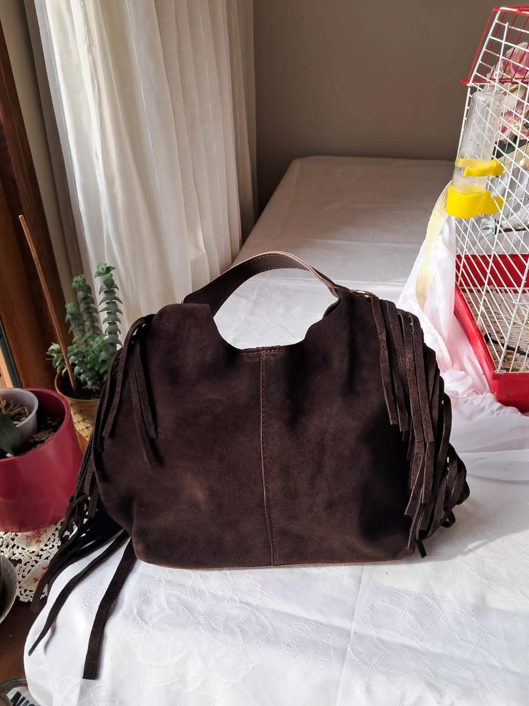 Customer photo review of Terra Püsküllü Yavrulu Süet Çanta – Acı Kahve