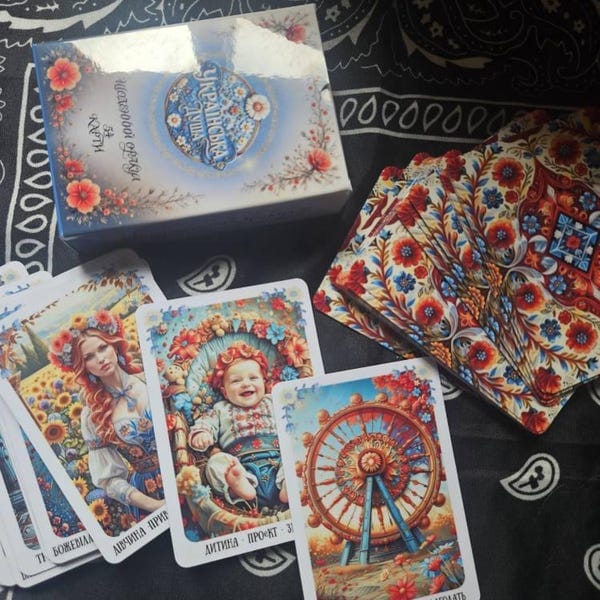 Customer photo review of Ukrainian Soul Oracle - 54 Handmade Multilingual Folk Art Cards