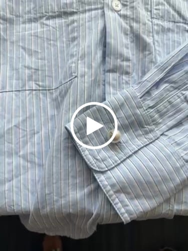 Customer video review of Chanel 2026 Pearl Button Chain Trim Short Shirt Blue Cotton 206642