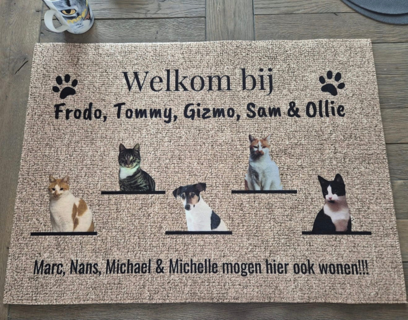 Customer photo review of Welkom bij - Gepersonaliseerde huisdier deurmat