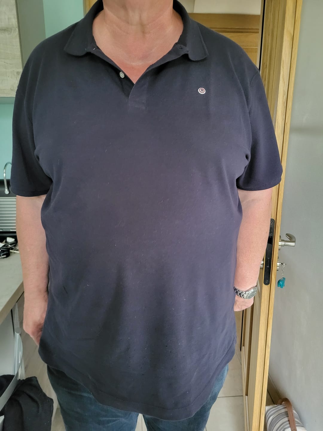 Customer photo review of Polo manches courtes piqué Lucas bleu foncé