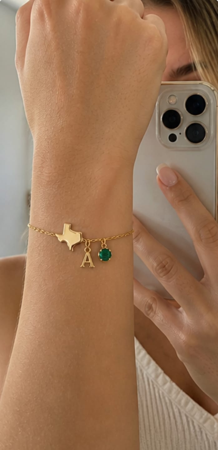 Customer photo review of Exclusive Texas initial birthstone Bracelet
