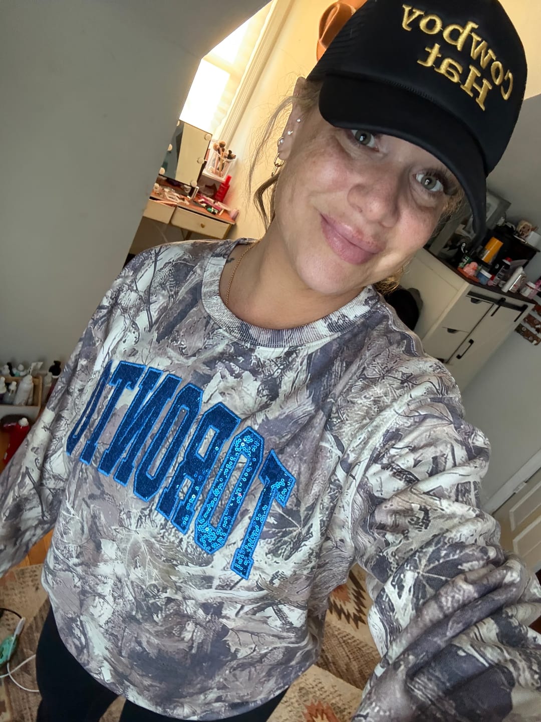 Customer photo review of Custom Sequin Name or Team Sweatshirt – Personalized Glitter Letters, Vintage Wash Style