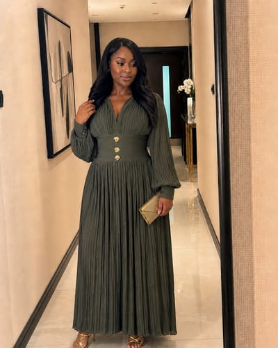 Customer photo review of Sculpted Pleat Maxi | Green - Pre Order