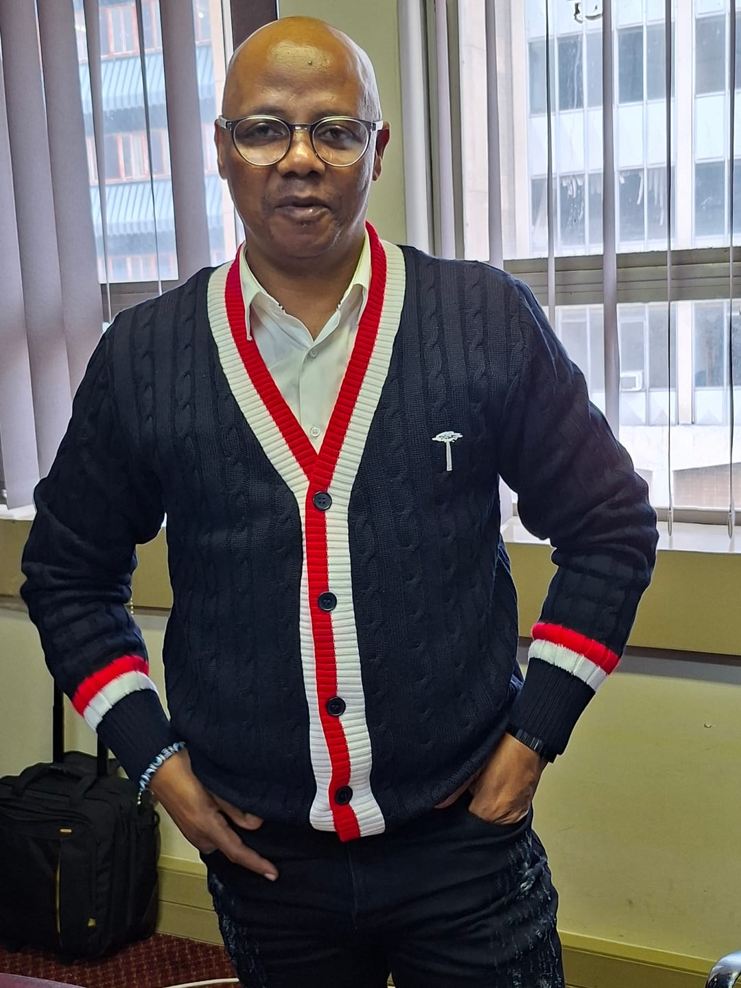 Customer photo review of Garment 04: Cream, Red and Blue Cricket Jersey