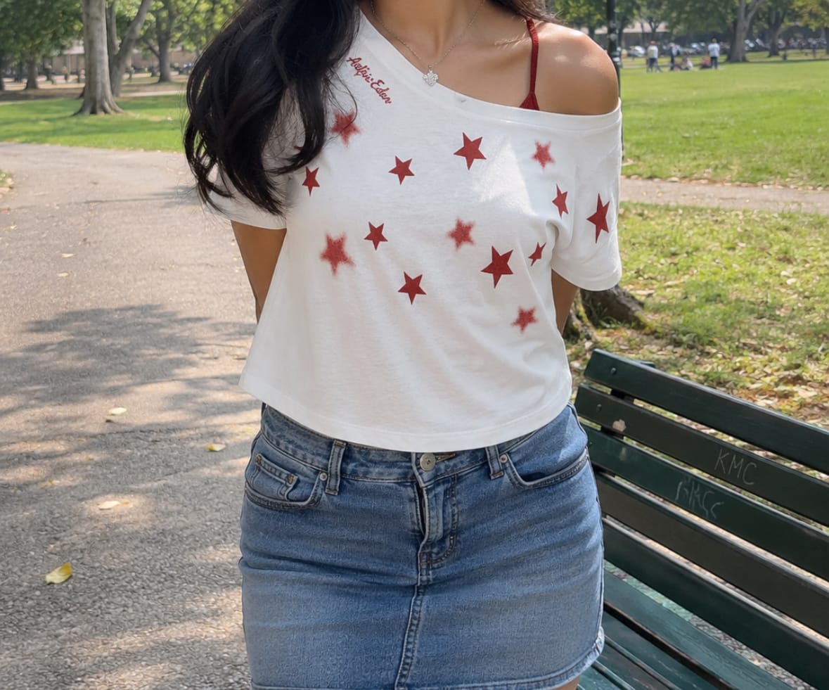 Customer photo review of Aelfric Eden Star Graphic Off-The-Shoulder Tee