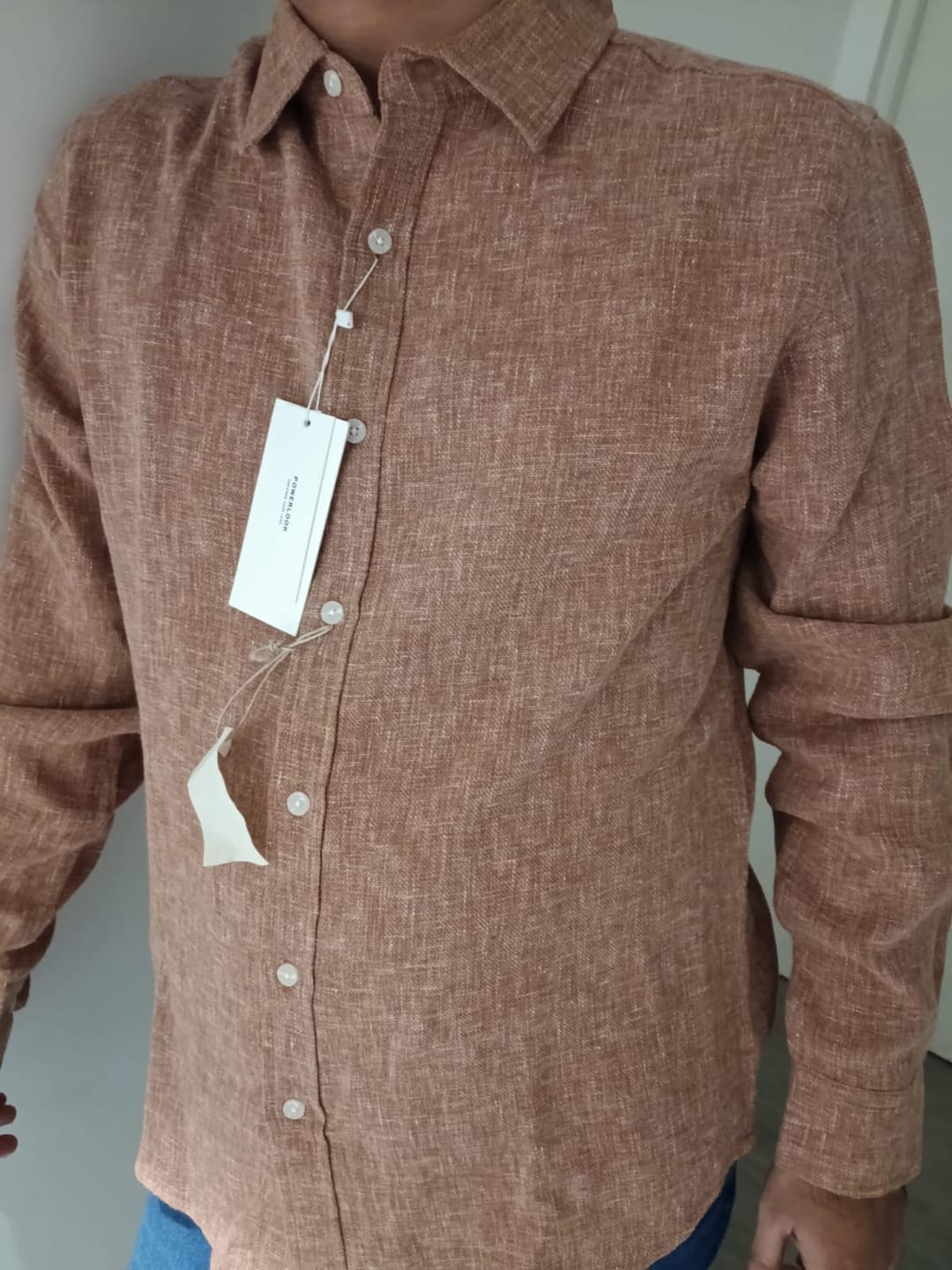 Customer photo review of Brick Structured Linen Blend Shirt
