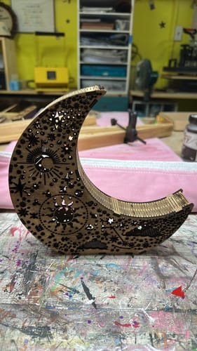 Customer photo review of Wooden Moon Candle Holder laser cut file