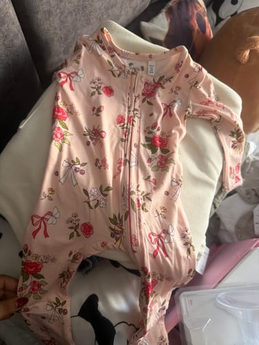 Customer photo review of Bows & Blooms Bamboo Convertible Footie