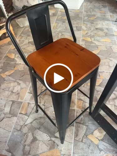 Customer video review of Taburete Tolix Banqueta Metal Asiento Madera Respaldo