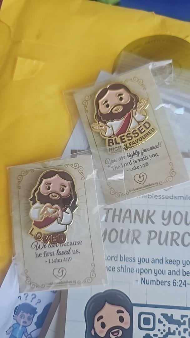 Customer photo review of Jesus Heart/Blessed Enamel Pin