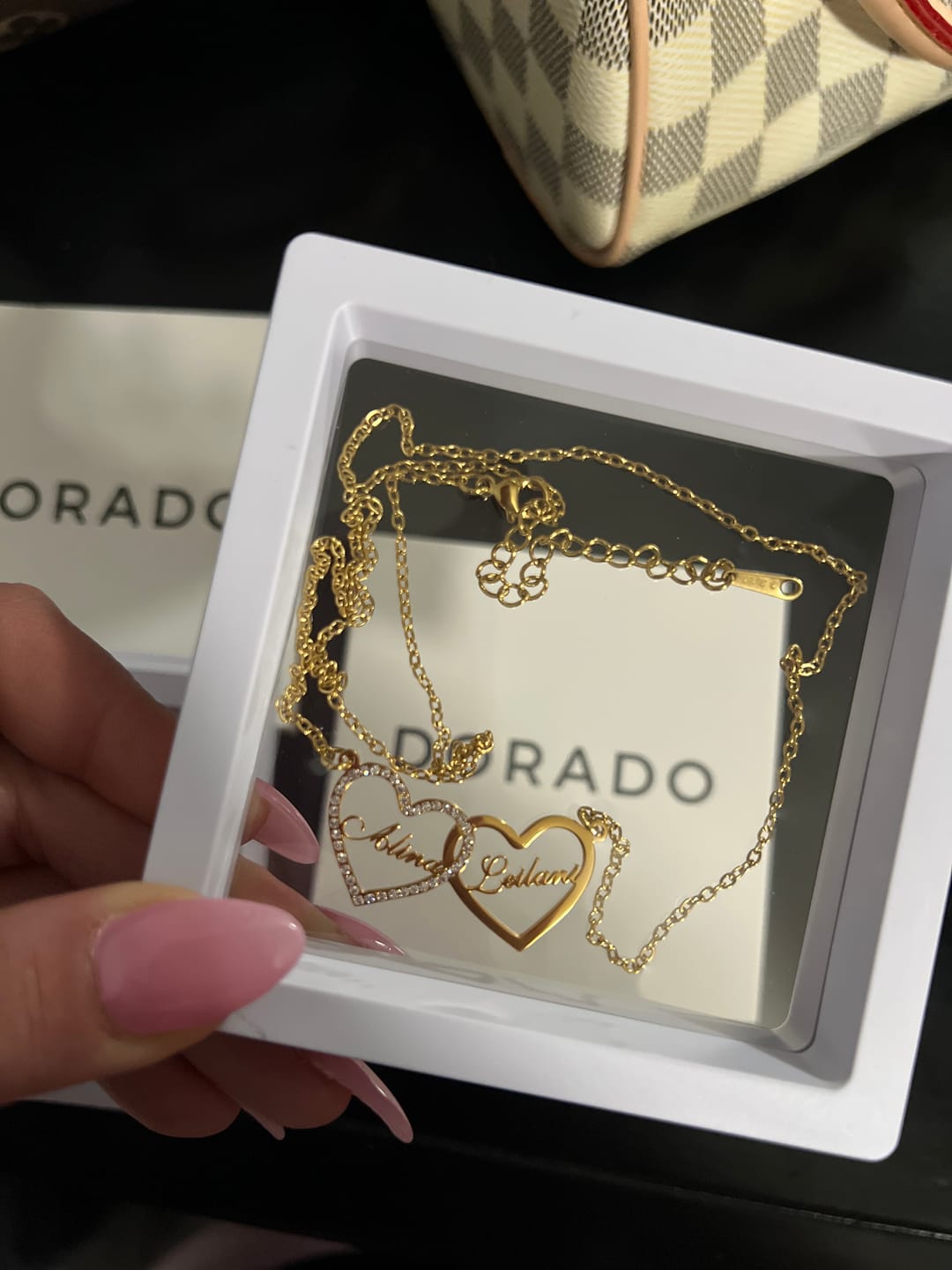 Customer photo review of Iced Heart Double Name Necklace