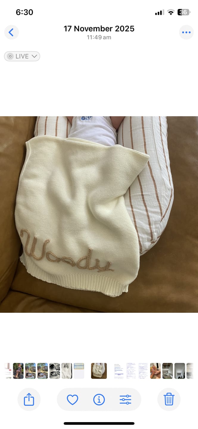 Customer photo review of Hand Knitted Personalized Blanket