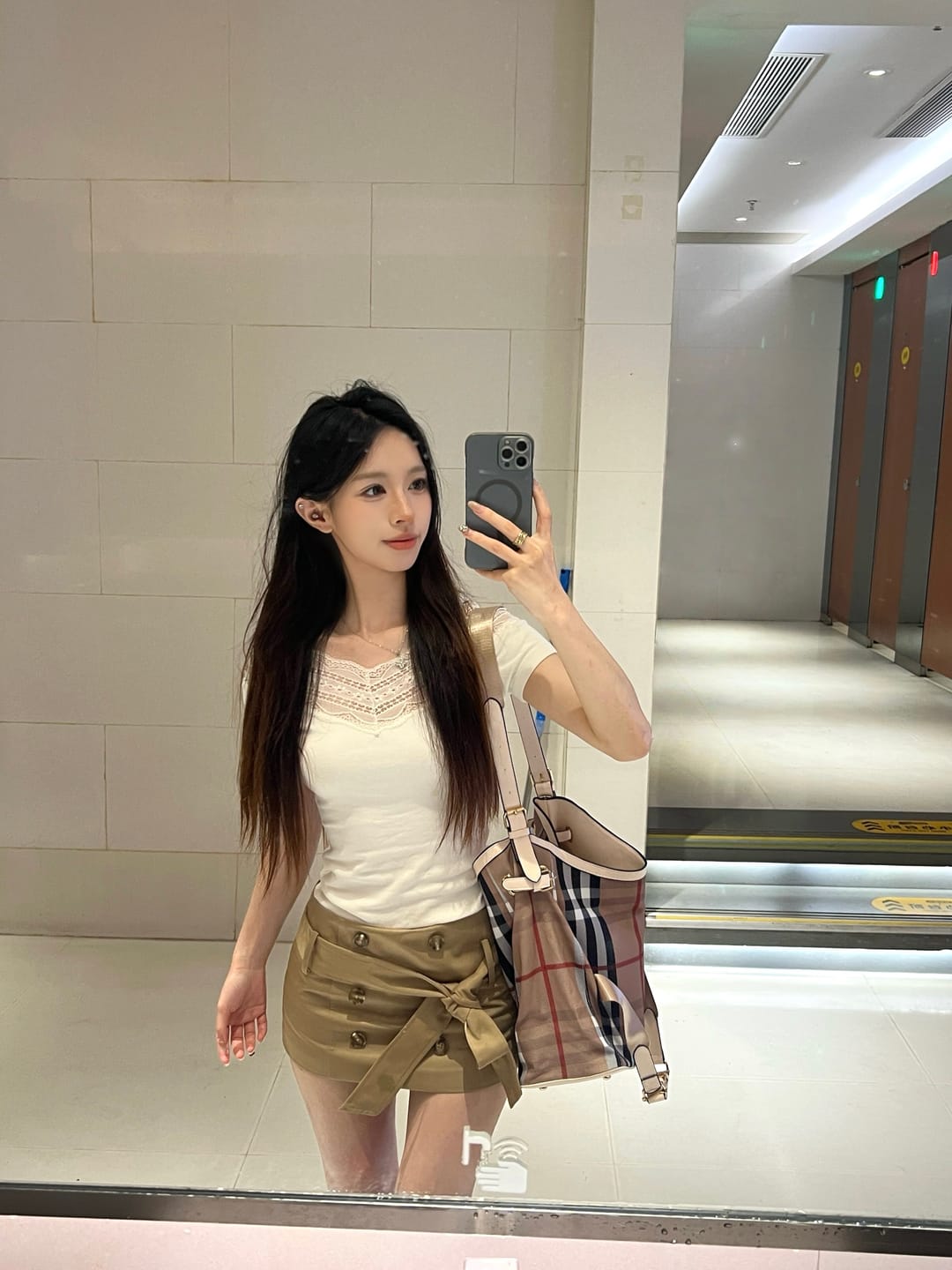Customer photo review of Hydrae Low Rise Belted Mini Skirt Double Button Tailored Micro Skirt Y2K Fit