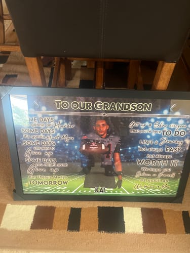 Customer photo review of Personalized American Football To My Son/Grandson-I belive in you Custom Poster