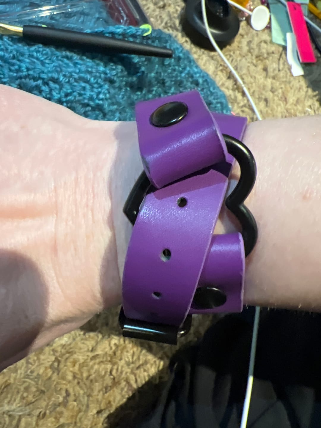 Customer photo review of Luxe Chain( 3 in 1 Convertible Leather Bracelet, Handcuffs & Choker Necklace) ( Purple Leather with Heart)