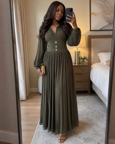 Customer photo review of Sculpted Pleat Maxi | Green - Pre Order