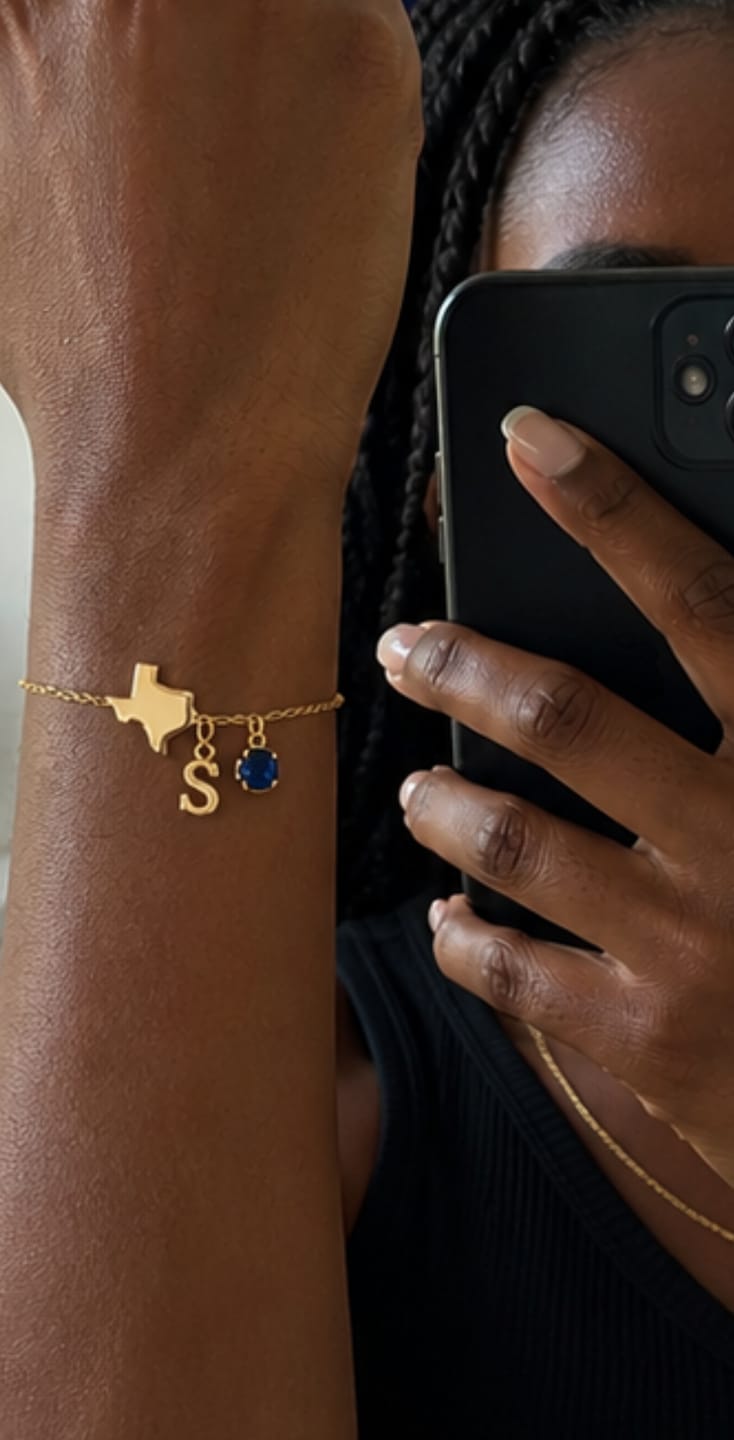Customer photo review of Exclusive Texas initial birthstone Bracelet