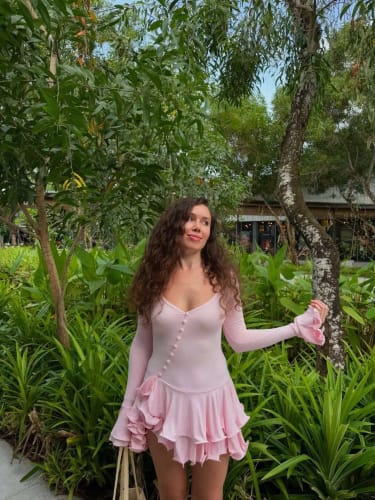 Customer photo review of Asymmetrical button dress