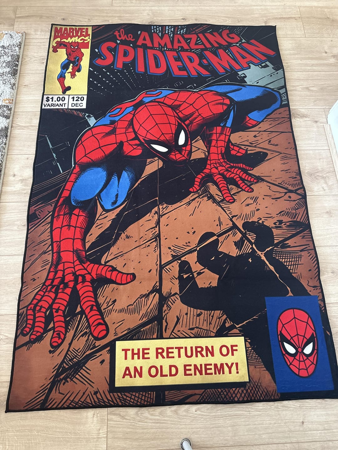 Customer photo review of Spider-Man Rug – Classic Comic Cover Design