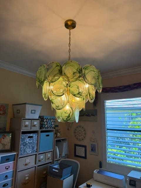 Customer photo review of Art Deco Green Iridescent Swirl Glass Tiered Chandelier