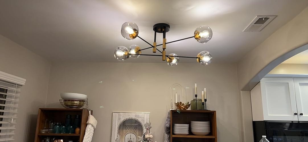 Customer photo review of 6-Light Glass Bubble Sputnik Semi Flush Chandelier