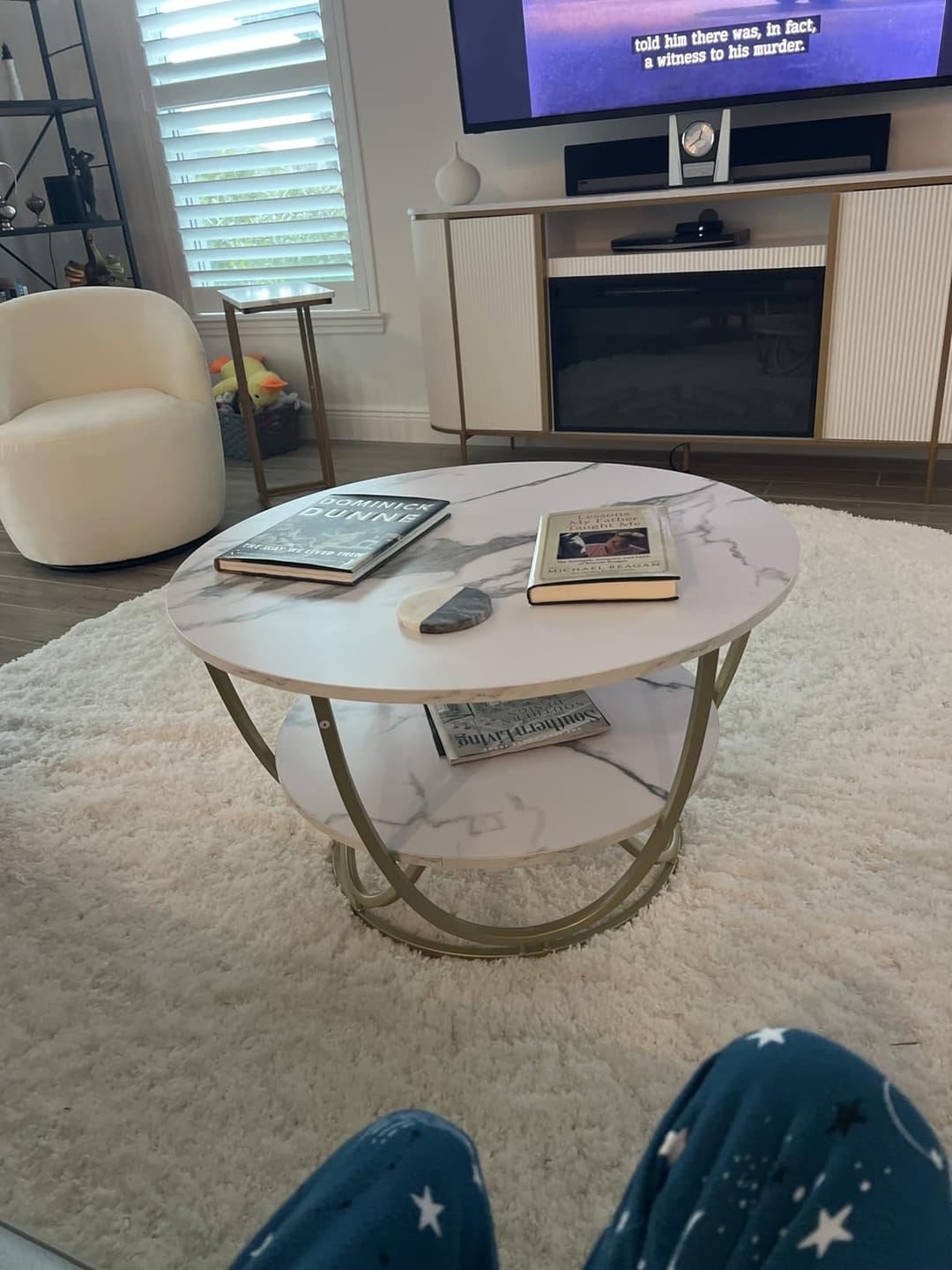 Customer photo review of Round Gold Coffee Table,2 Tier Coffee Tables for Living Room