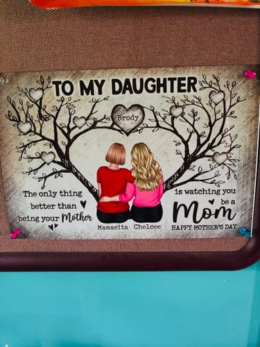Customer's 'To My Daughter' personalized poster showing a mother and daughter under a heart-shaped tree of life.