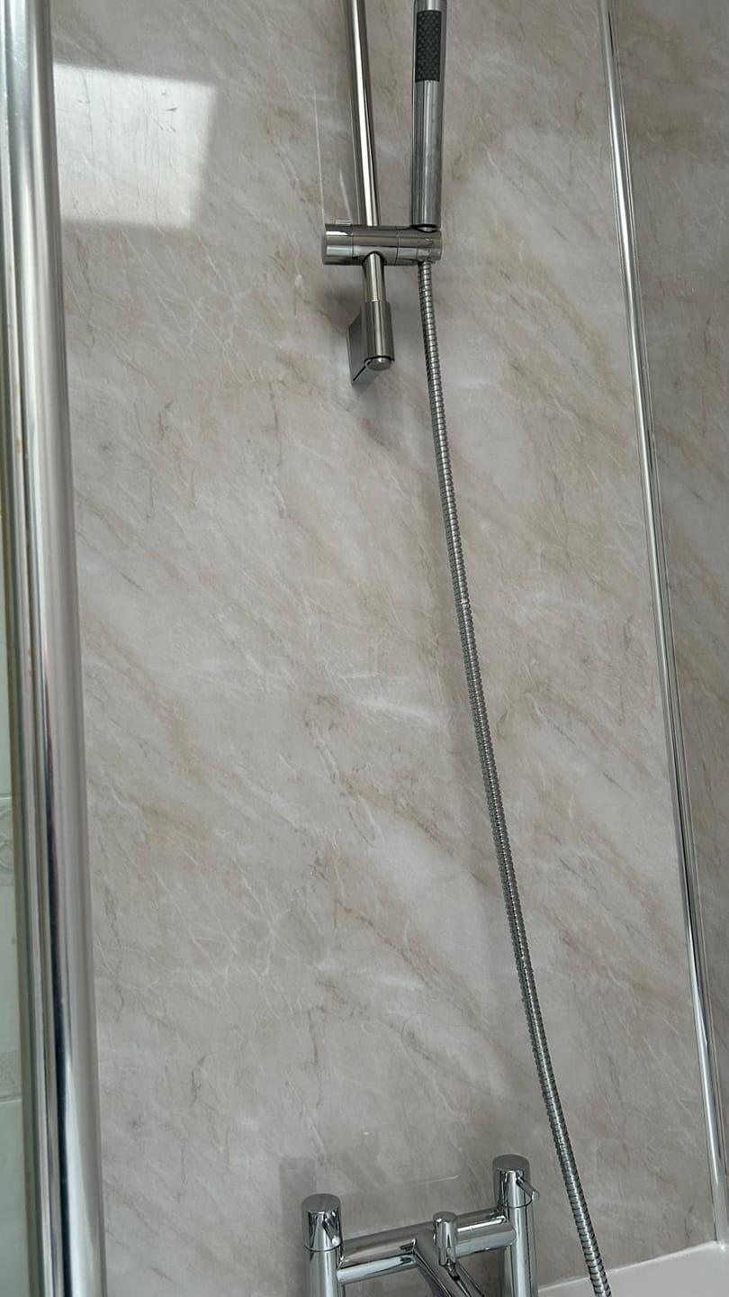 Customer photo review of Shower Wall Panels Waterproof Bathroom Cladding Pergamon Beige Marble Gloss Premium 1m x 2.4m