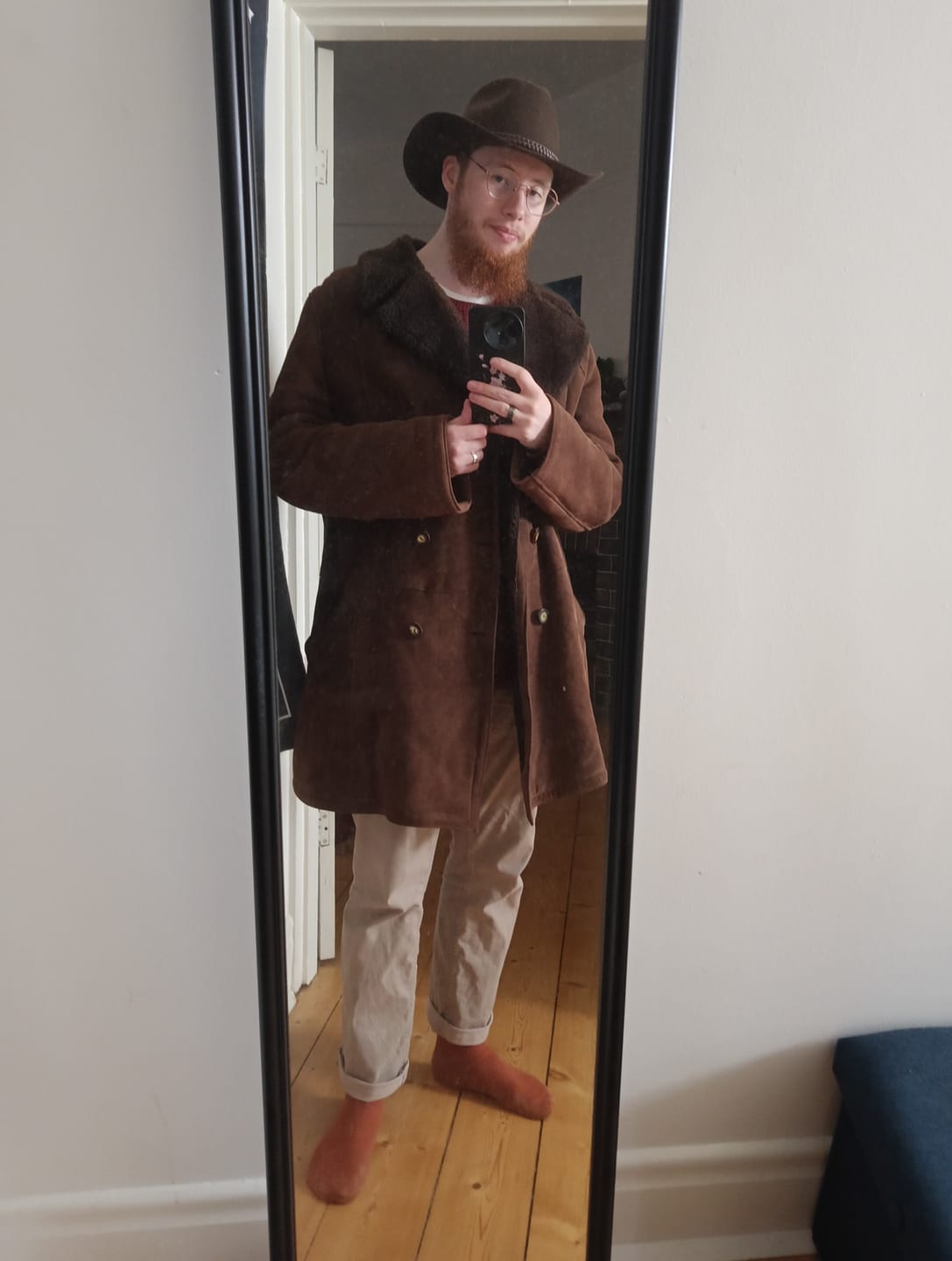 Customer photo review of Vintage 70's Men Sheepskin Shearling Coat in Brown