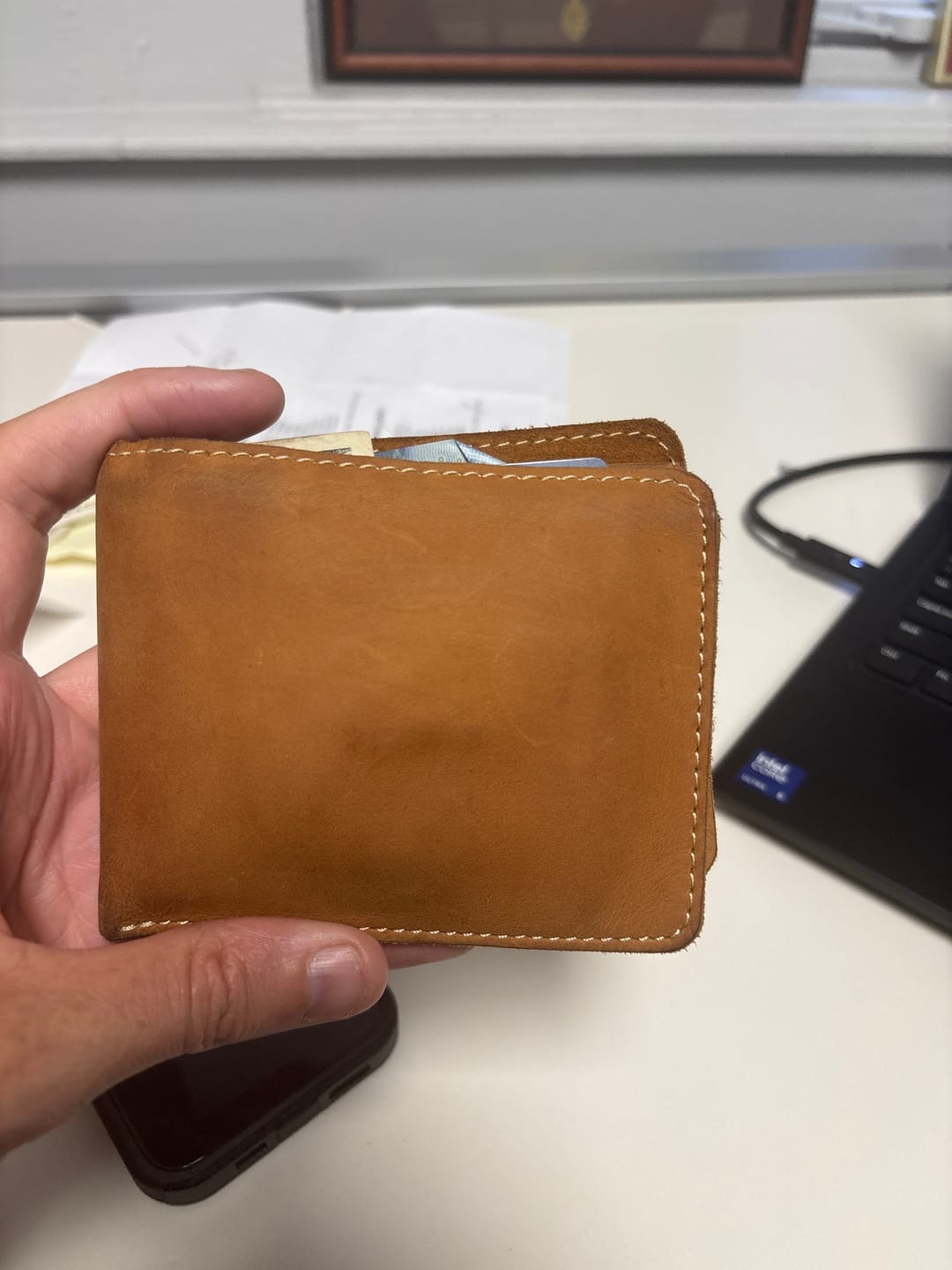 Customer photo review of Brown Full Grain Leather Minimalist Wallet