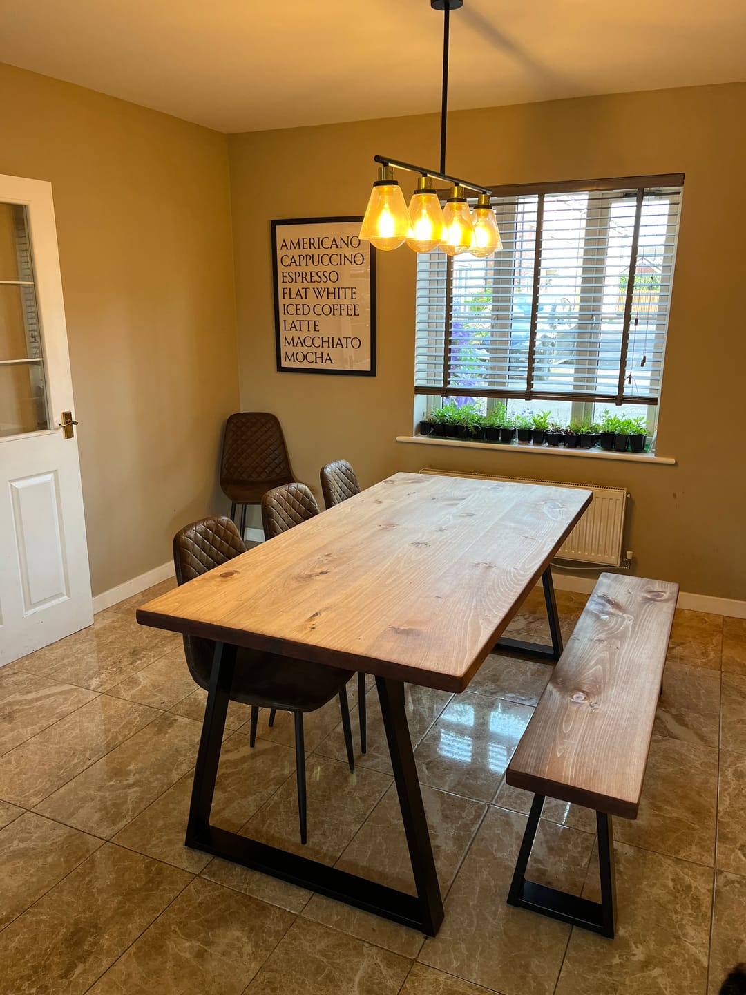 Customer photo review of Industrial Dining Table with Trapezium Leg