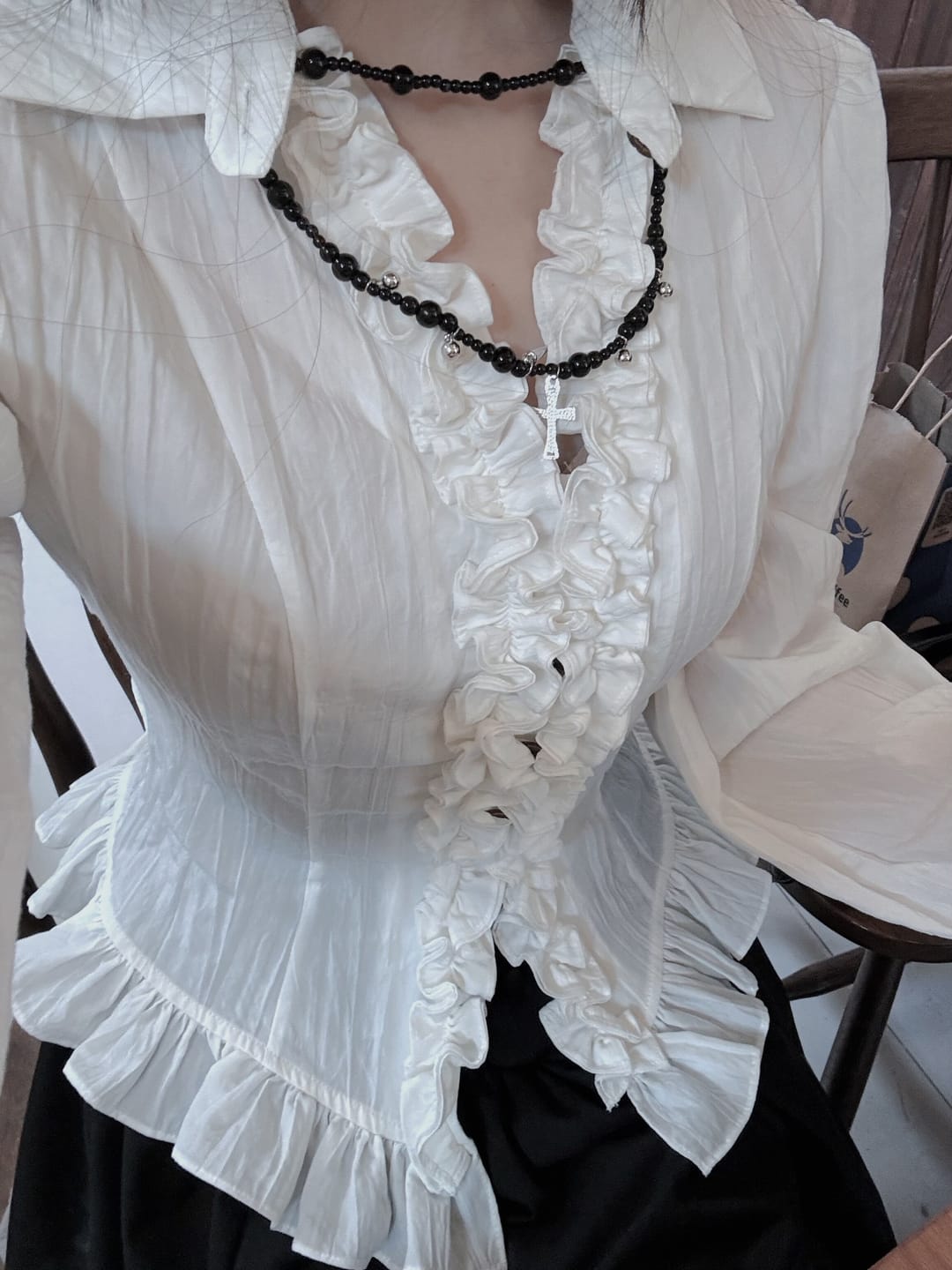Customer photo review of DOINDULGE Ruffled Structured Gothic Shirt