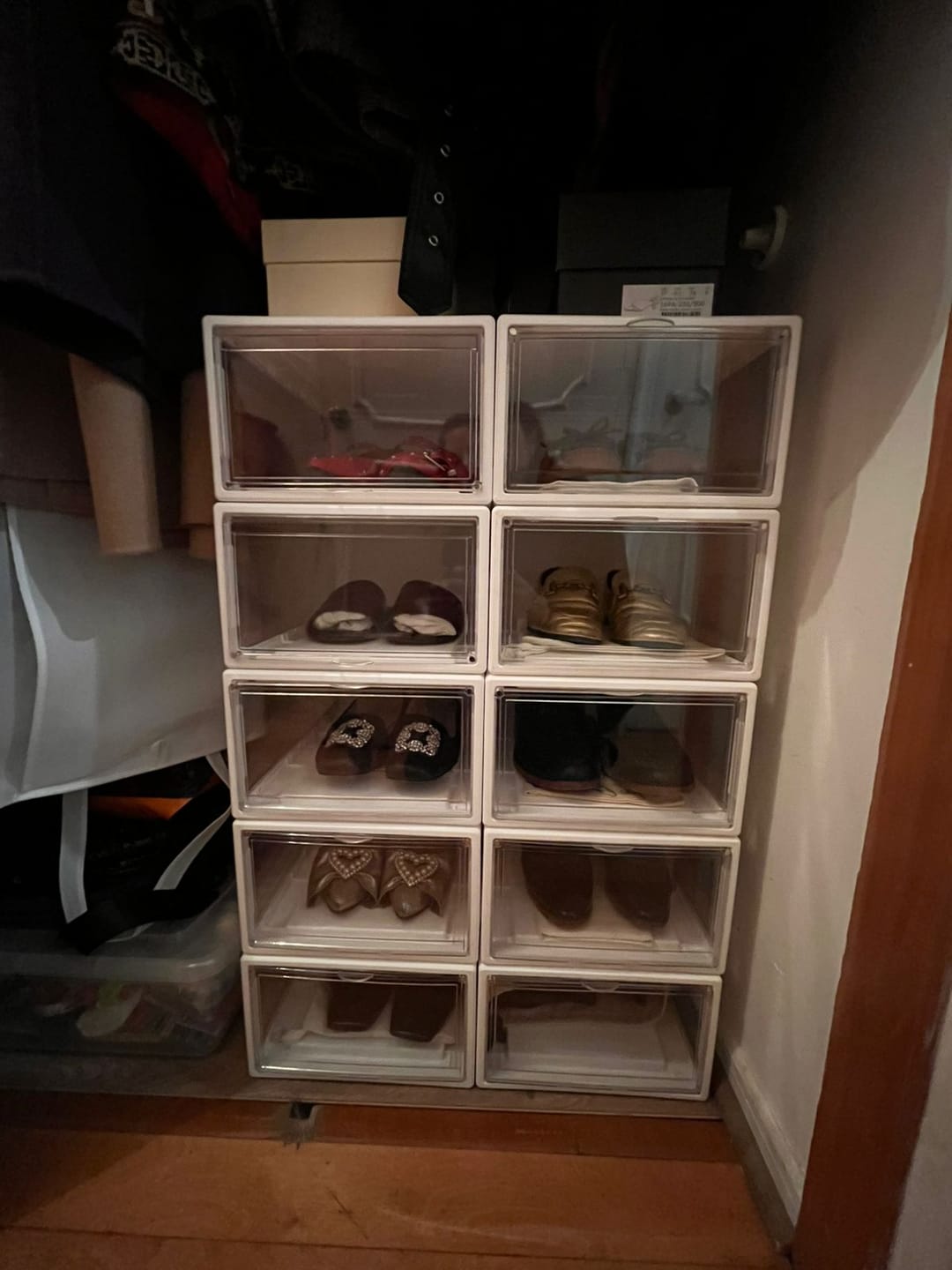 Customer photo review of Set 10 Cajas Organizadoras de Zapatos – Blanco Transparente | Apilables y de Fácil Armado