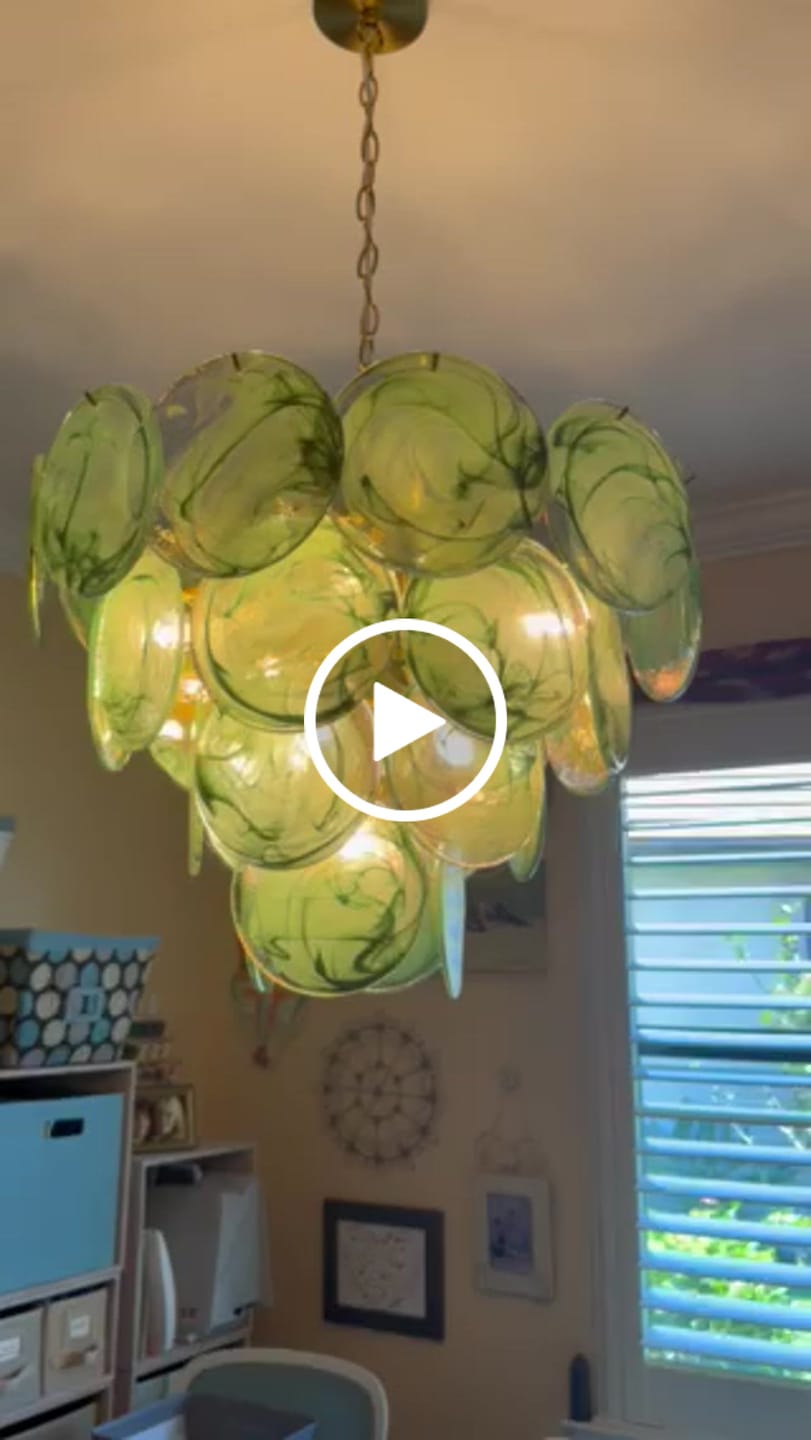 Customer video review of Art Deco Green Iridescent Swirl Glass Tiered Chandelier