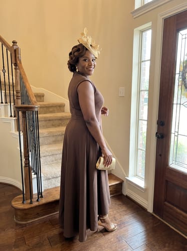 Customer photo review of Essence Luxe Dress | Brown