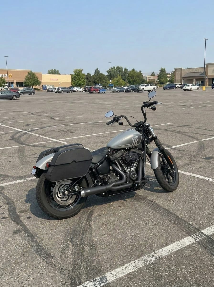 Customer photo review of 28L - Panzer Medium Quick Mount Leather Saddlebags For Harley Softail Street Bob FXBB/S