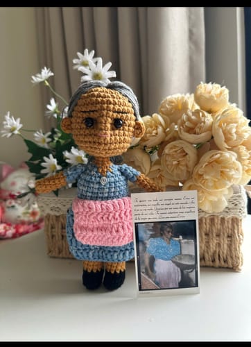 Customer photo review of Dolly® Personalized Crochet Doll with Photo Card