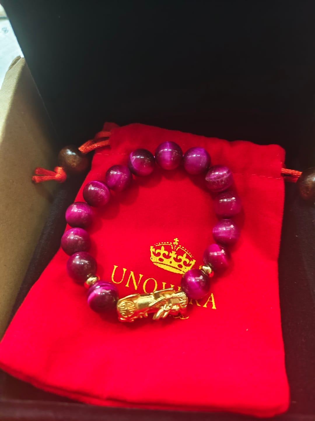 Customer photo review of Magenta Tigers Eye w/ 24k PiYao for Money Love-Courage-Money Catcher