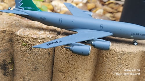 A customer's close-up of the detailed GEMINI200 USAF KC-135R model, showcasing the wing and fuselage markings.