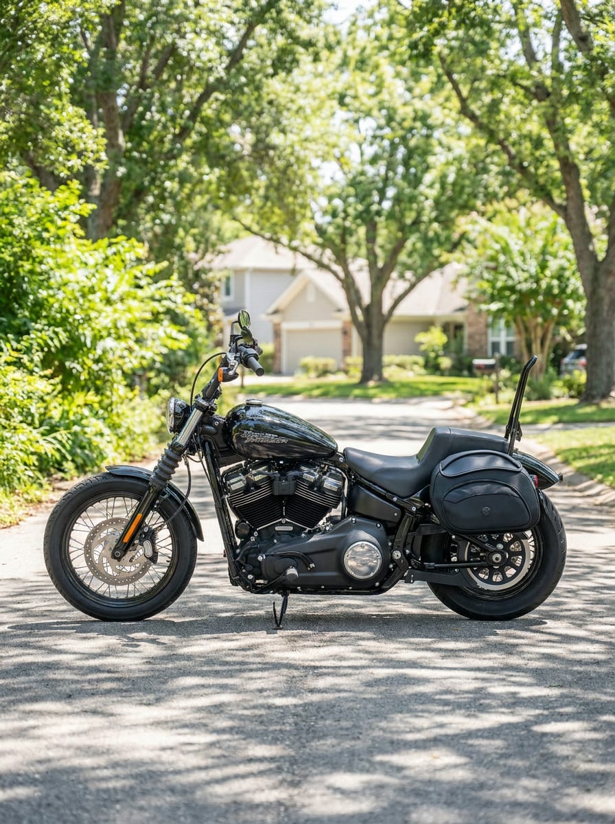 Customer photo review of 60L - Stealth XL Quick Mount Saddlebags for Harley Softail Street Bob FXBB