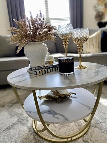 Customer photo review of Round Gold Coffee Table,2 Tier Coffee Tables for Living Room