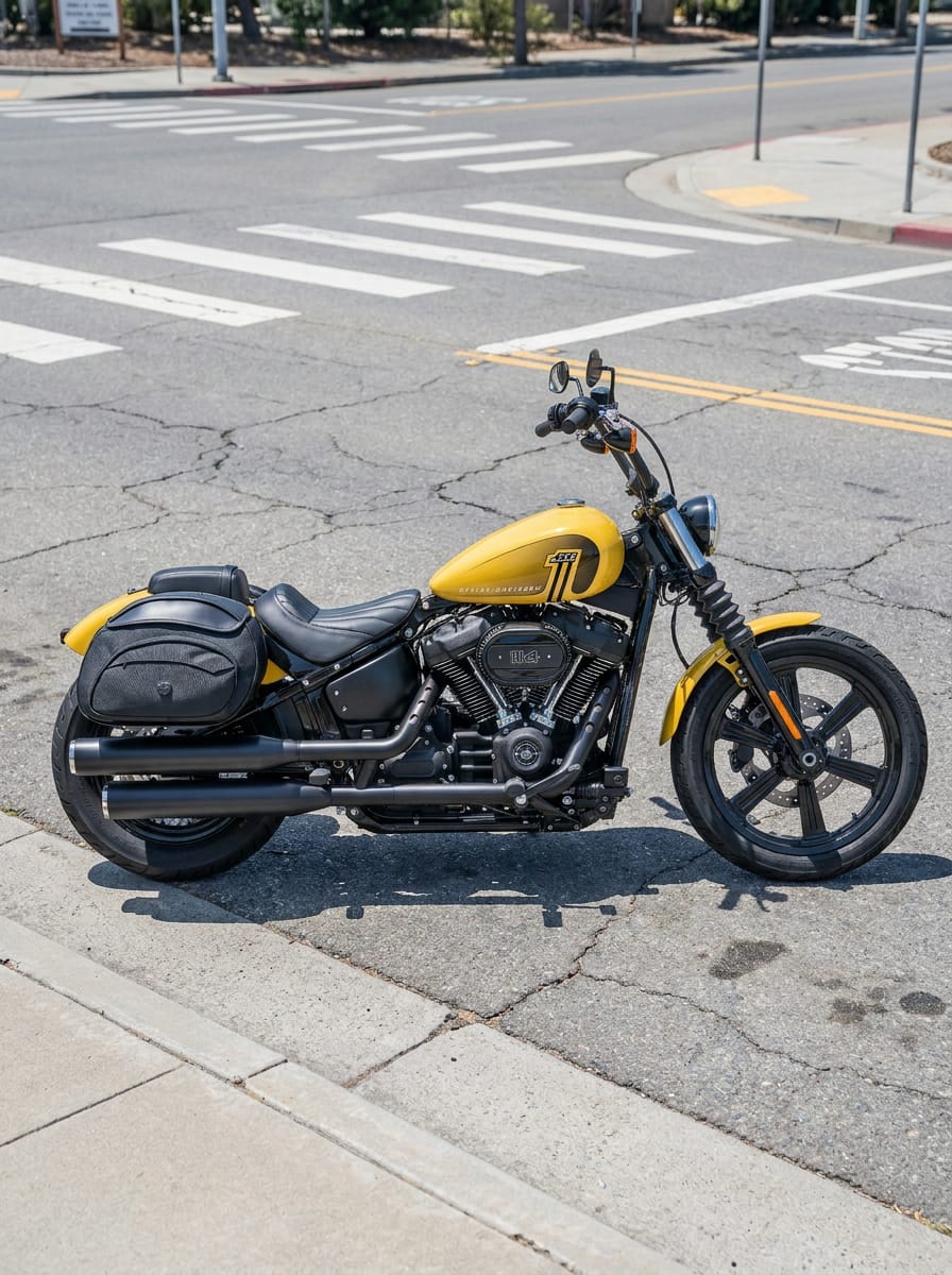 Customer photo review of 60L - Stealth XL Quick Mount Saddlebags for Harley Softail Street Bob FXBB