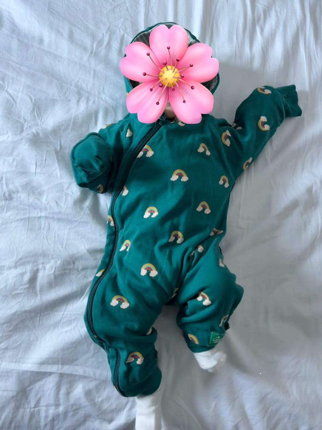 Customer photo review of Turquoise Rainbows Hooded Reversible Snug Suit