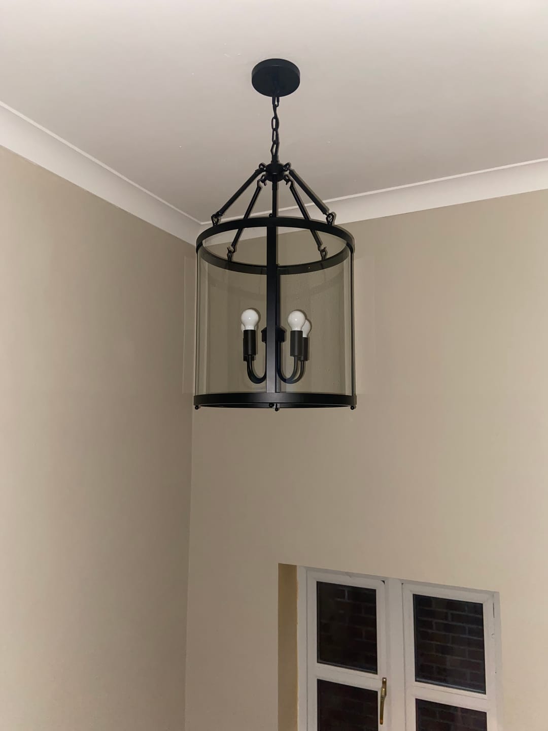 Customer photo review of Manor Cylinder Glass Lantern Pendant Light