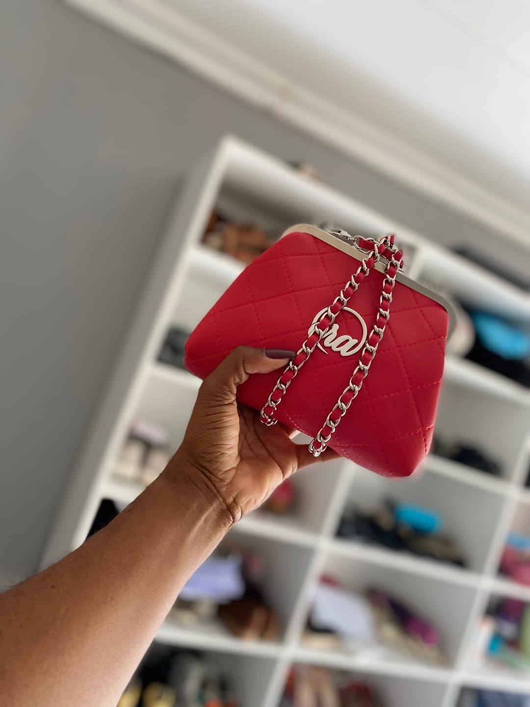 Customer photo review of ERA Mini Kisslock Chain Bag – Red