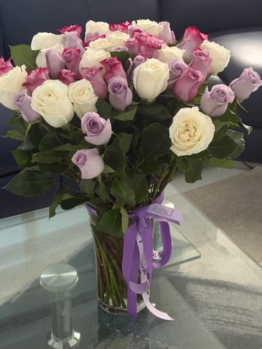 Customer photo review of Purple Tones Rose Bouquet