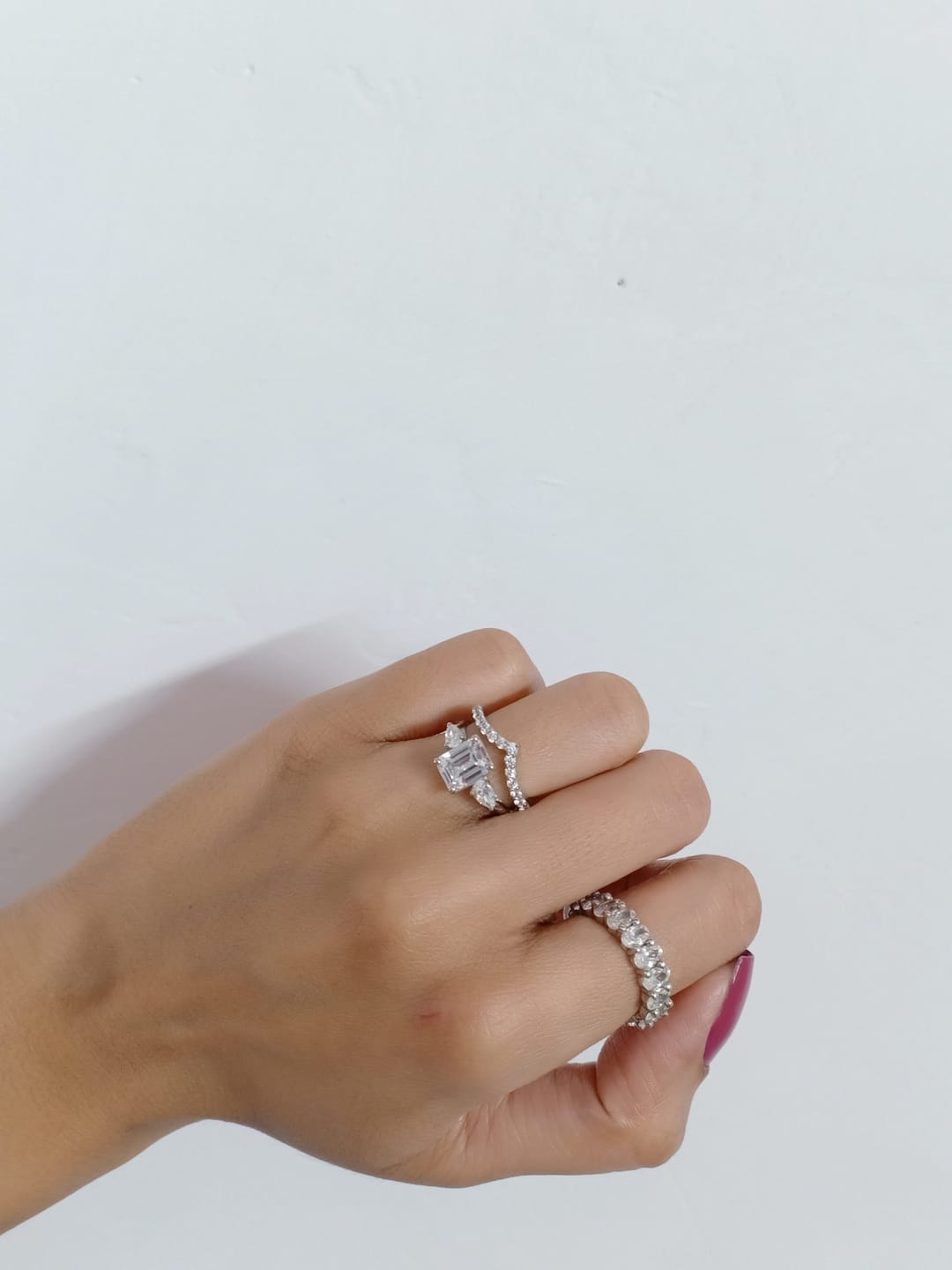 Customer photo review of 1.6Ct Merlin Silver 3-Stone Emerald Ring