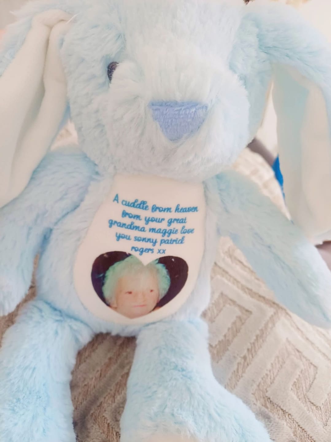 Customer photo review of A Cuddle from Heaven Personalised Photo Teddy Bear